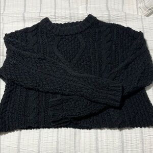 Free People Black Cable Crewneck Sweater